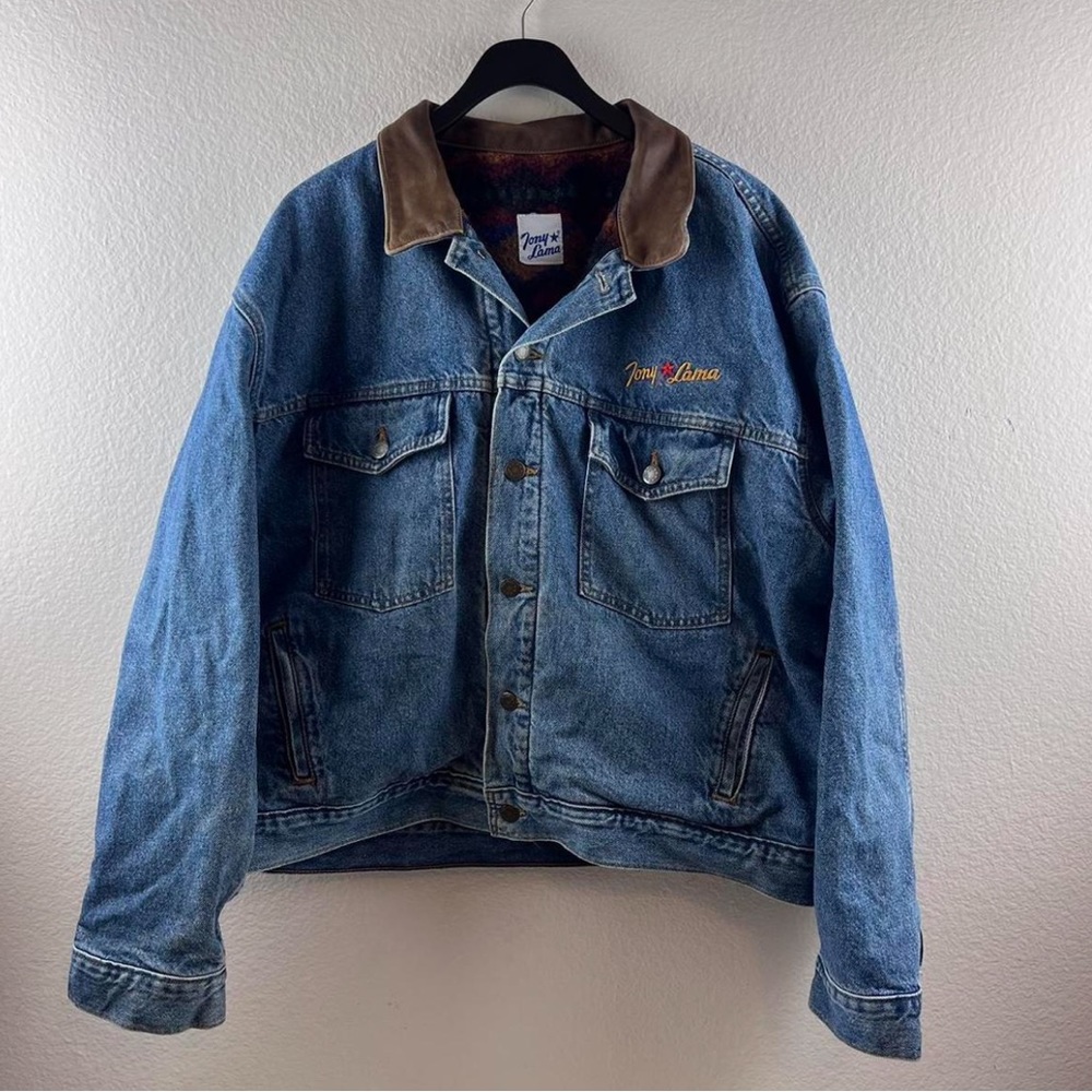 Tony Lama Mens Denim Fleece Lined Jacket Size Large